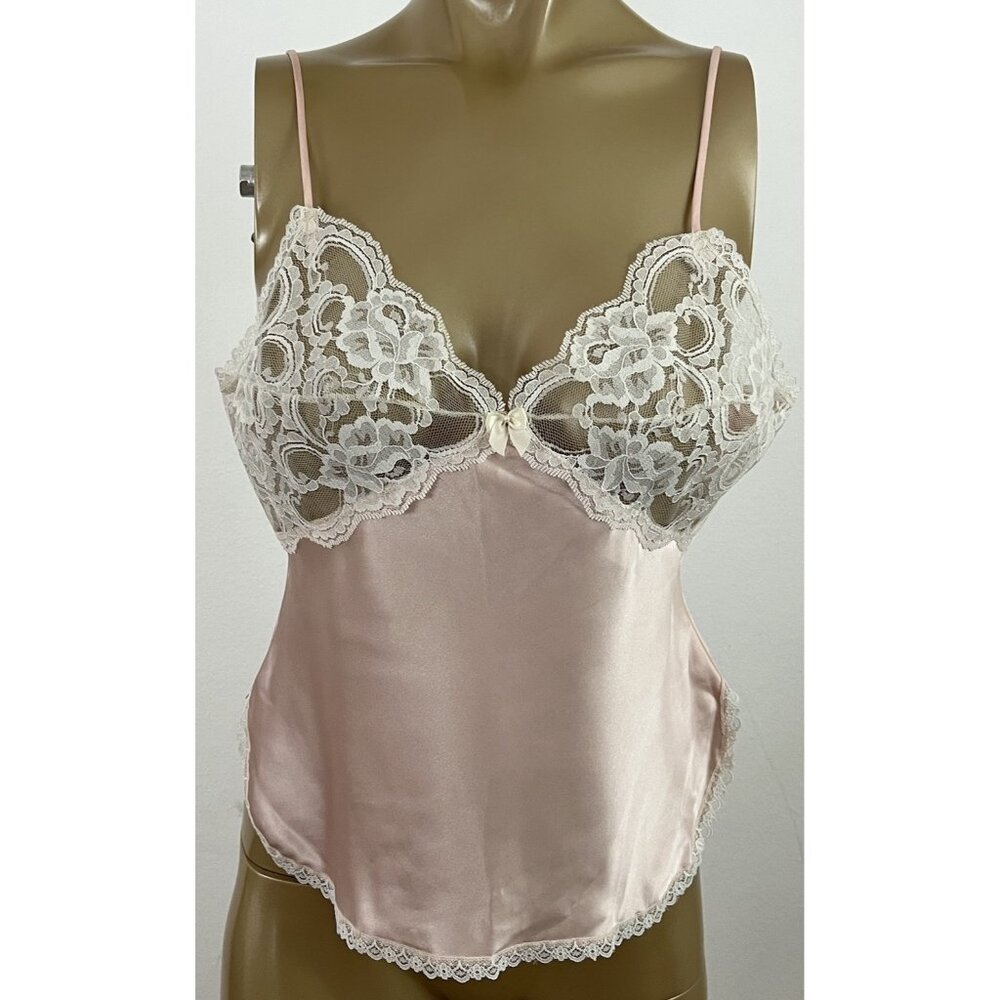 Vintage Body Chic Women's M Cami Camisole Satin Lace Pink Peach